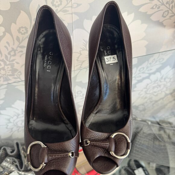 Gucci Brown Leather Heel with Silver Hardware - Size 37.5 - Picture 3 of 7